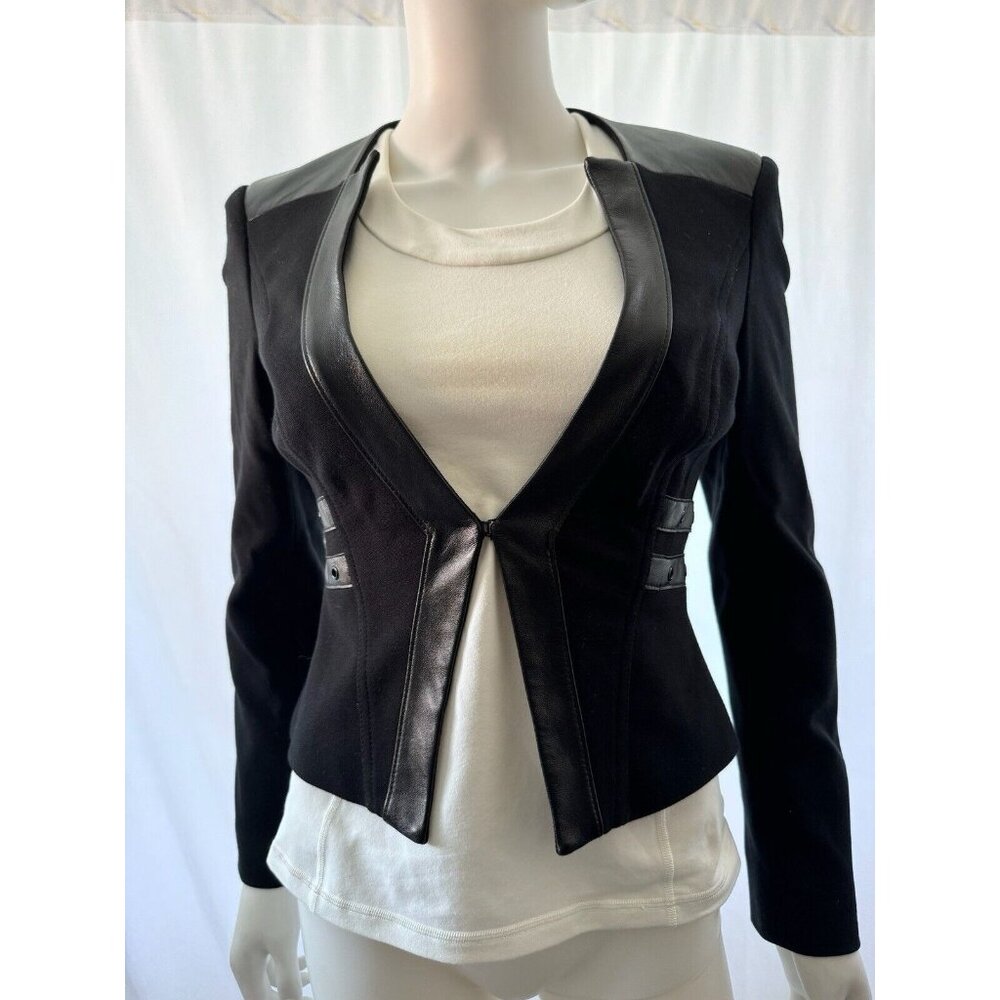 Bebe Women's Jacket Blazer Faux Leather Outer Shell Black Size 4